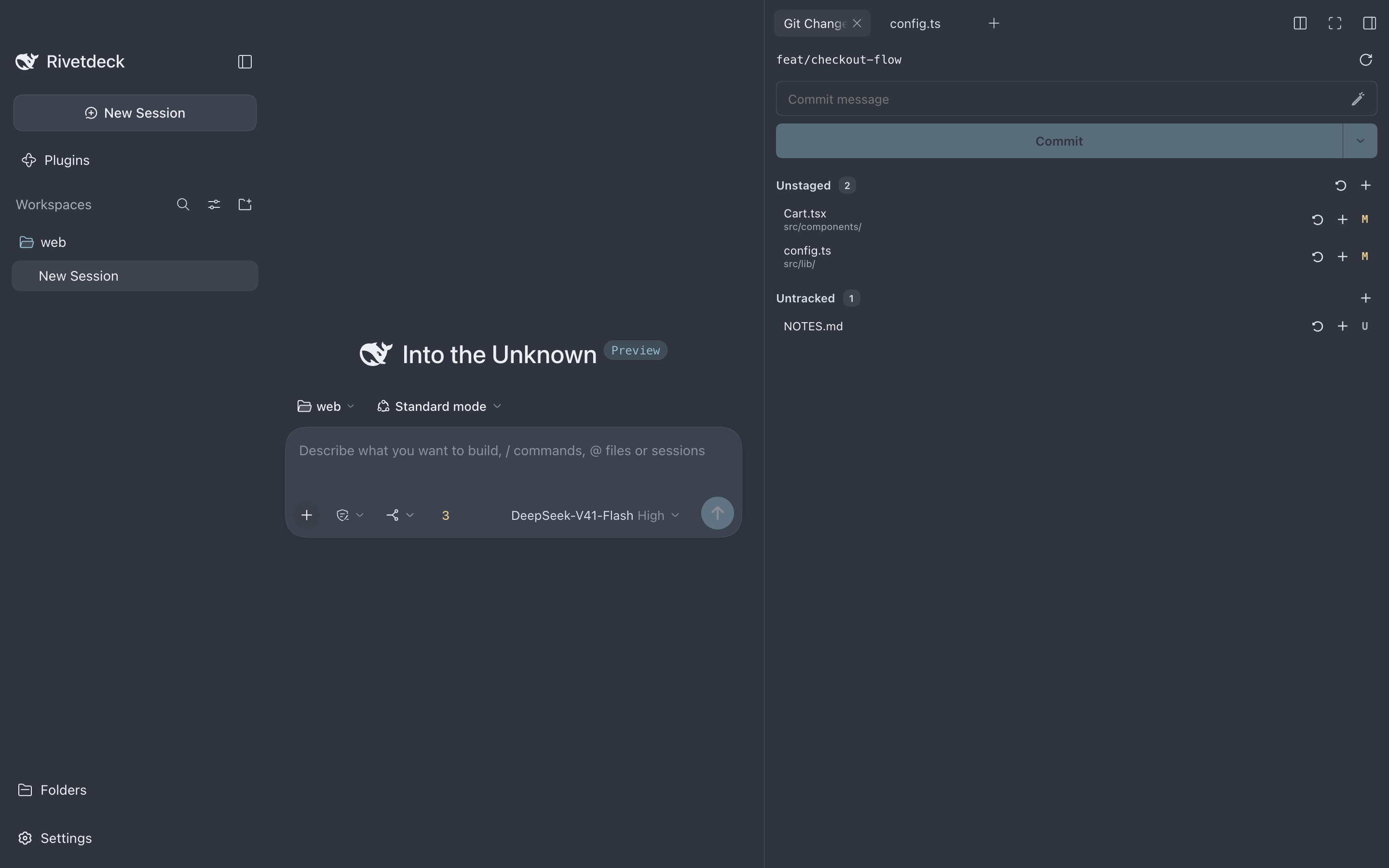 Rivetdeck with the Nordic theme applied in dark mode.
